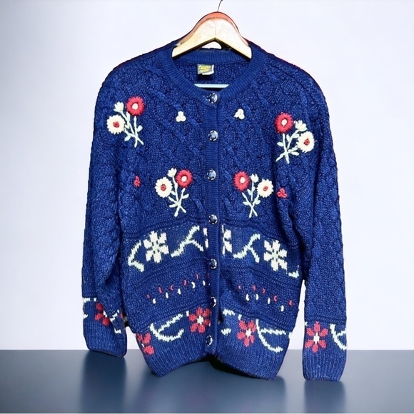 Sweaters Magd Sweaters - Sweaters Magna Deep Blue hand knit button up heavy cardigan medium
